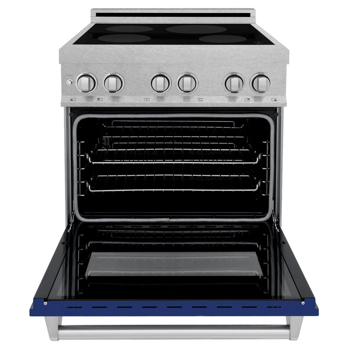 ZLINE 30 In. 4.0 cu. ft. Induction Range with a 4 Element Stove and Electric Oven in Durasnow and Blue Gloss, RAINDS-BG-30