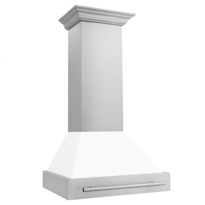 ZLINE 30 In. Stainless Steel Range Hood with White Matte Shell, 8654STX-WM-30