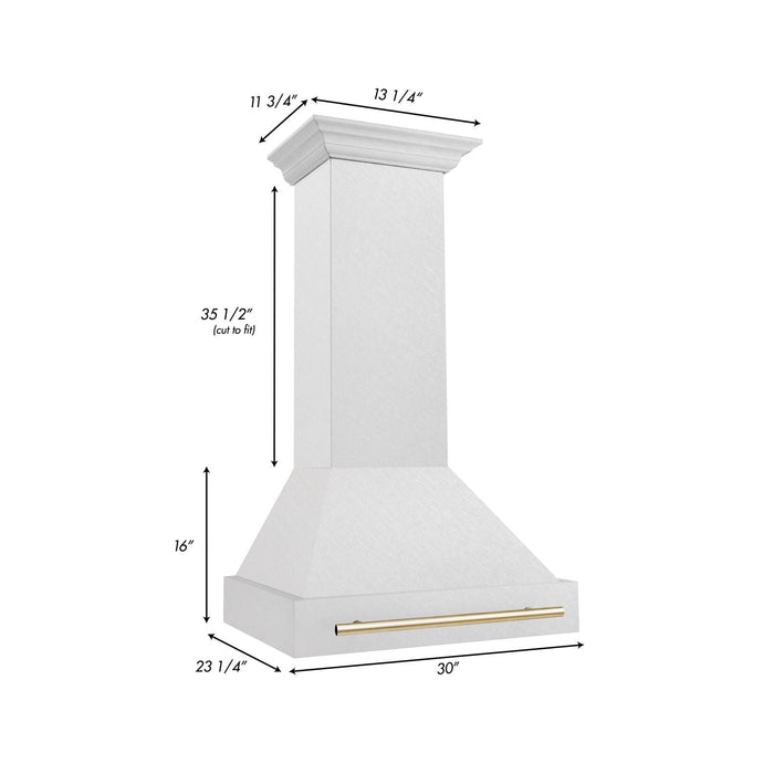 ZLINE 30 Inch Autograph Edition DuraSnow® Range Hood with DuraSnow® Shell and Gold Handle, 8654SNZ-30-G