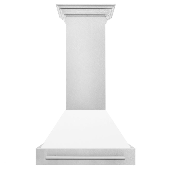 ZLINE 30 Inch DuraSnow® Stainless Steel Range Hood with White Matte Shell, 8654SNX-WM-30