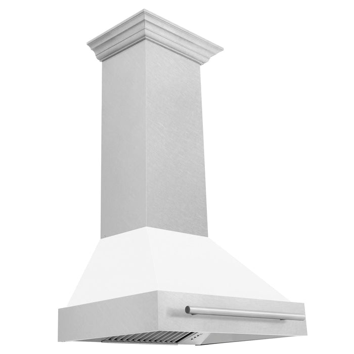 ZLINE 30 Inch DuraSnow® Stainless Steel Range Hood with White Matte Shell, 8654SNX-WM-30