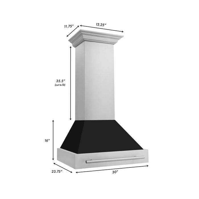 ZLINE 30 Inch Stainless Steel Range Hood with Black Matte Shell and Stainless Steel Handle, 8654STX-BLM-30