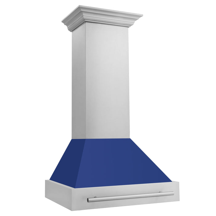 ZLINE 30 Inch Stainless Steel Range Hood with Blue Matte Shell and Stainless Steel Handle, 8654STX-BM-30