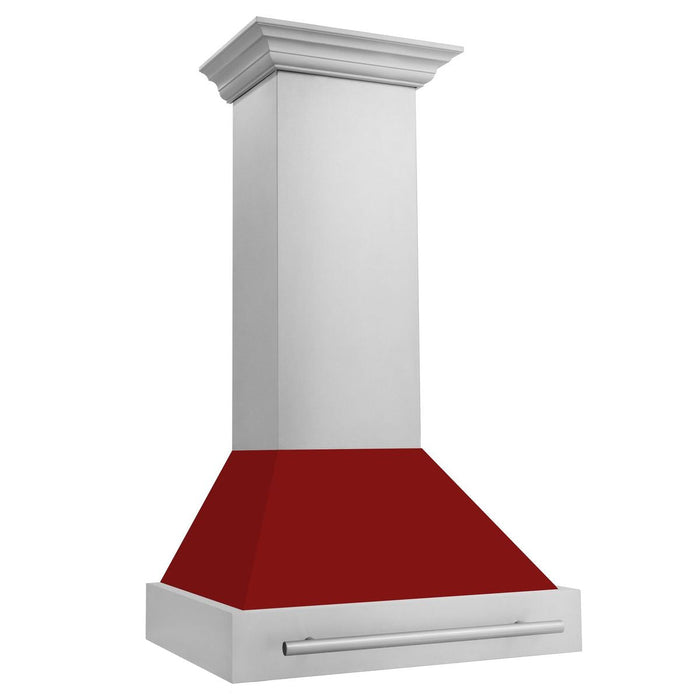 ZLINE 30 Inch  Stainless Steel Range Hood with Red Gloss Shell and Stainless Steel Handle, 8654STX-RG-30