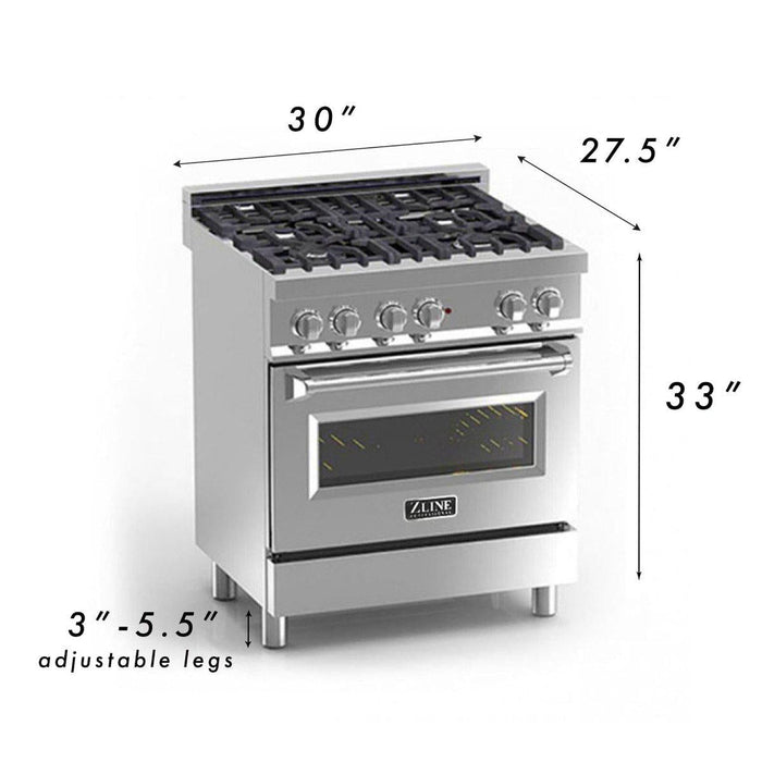 ZLINE 30 in. Dual Fuel Range in Blue Gloss & 30 in. Range Hood Appliance Package, 2KP-RABGRH30