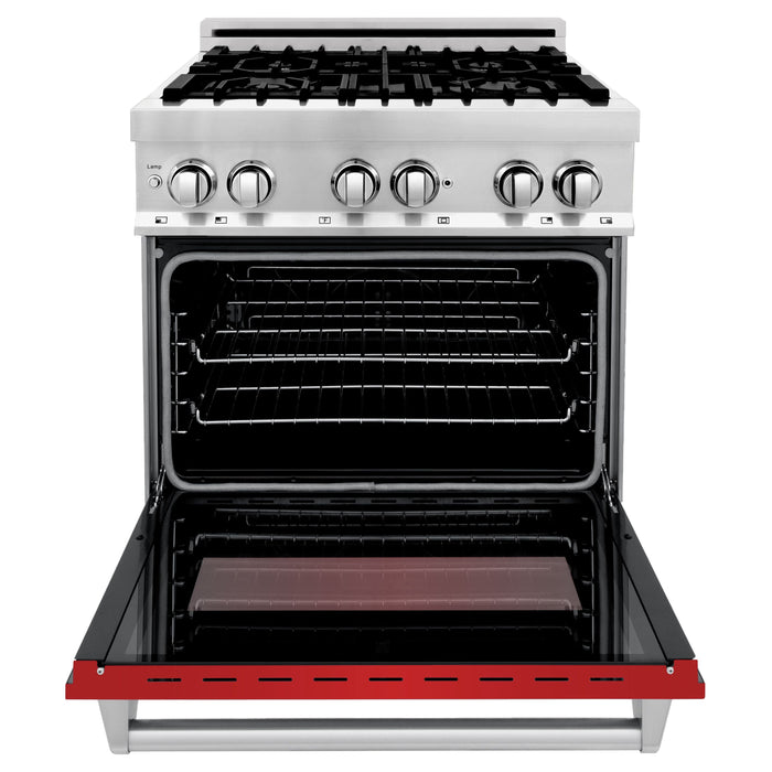 ZLINE 30 in. Dual Fuel Range with Red Matte Door & 30 in. Range Hood Appliance Package, 2KP-RARMRH30