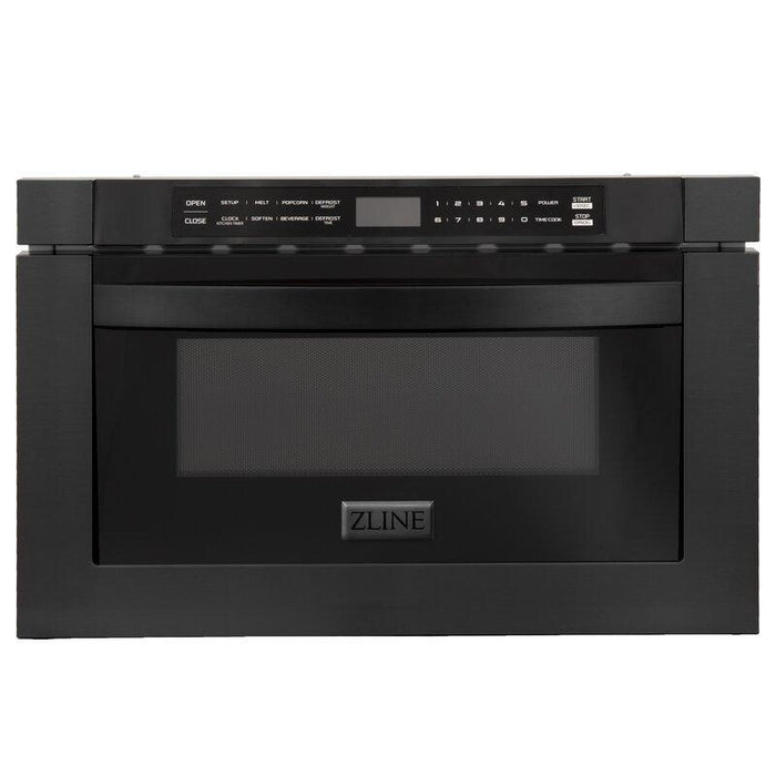 ZLINE 30 in. Kitchen Appliance Package with Black Stainless Steel Gas Range, Range Hood, Microwave Drawer and Dishwasher, 4KP-SGRBRH30-MWDW