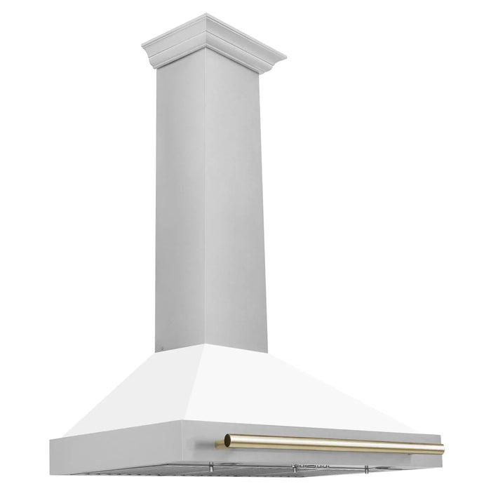 ZLINE 36 In Autograph Edition DuraSnow® Stainless Steel Range Hood with White Matte Shell and Gold Handle, KB4SNZ-WM36-G