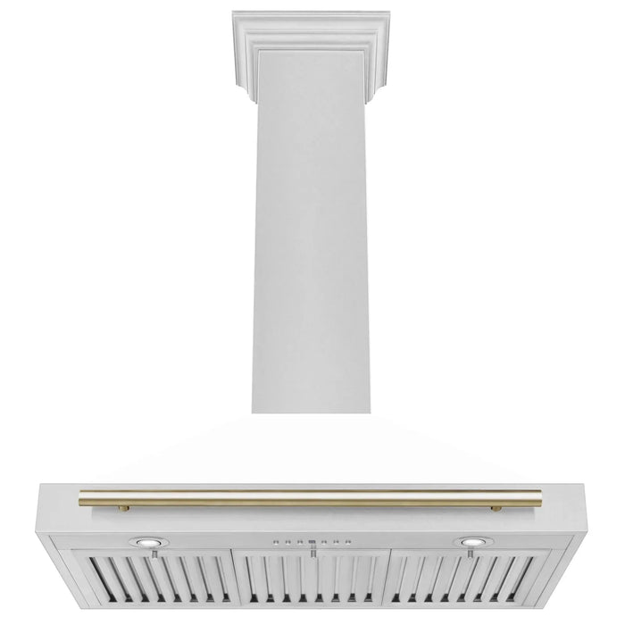 ZLINE 36 In Autograph Edition DuraSnow® Stainless Steel Range Hood with White Matte Shell and Gold Handle, KB4SNZ-WM36-G