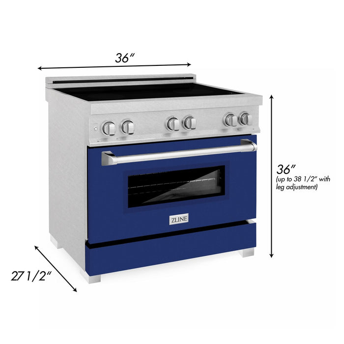 ZLINE 36 In. 4.6 cu. ft. Induction Range with a 4 Element Stove and Electric Oven in Durasnow and Blue Gloss, RAINDS-BG-36