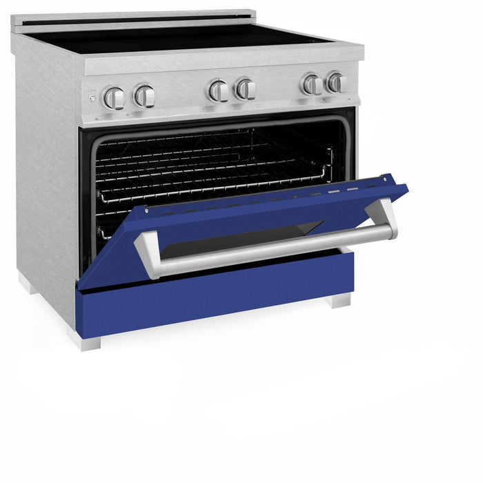 ZLINE 36 In. 4.6 cu. ft. Induction Range with a 4 Element Stove and Electric Oven in Durasnow and Blue Matte, RAINDS-BM-36