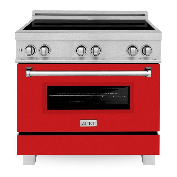 ZLINE 36 In. 4.6 cu. ft. Induction Range with a 4 Element Stove and Electric Oven in Durasnow and Red Matte, RAINDS-RM-36