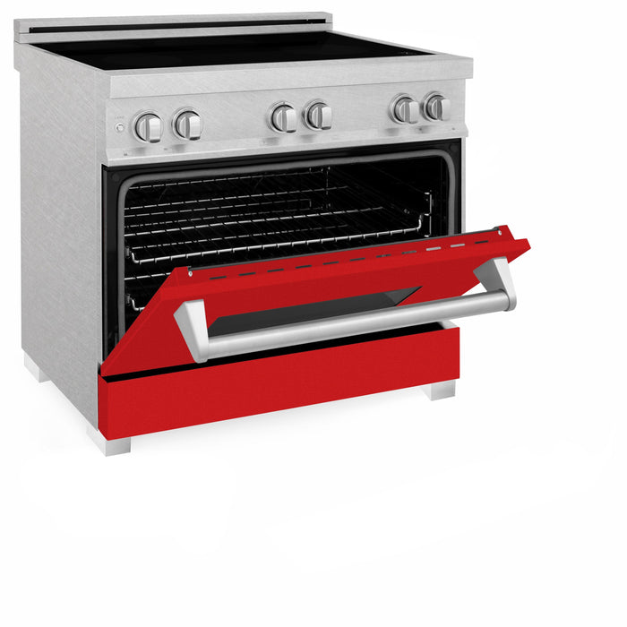 ZLINE 36 In. 4.6 cu. ft. Induction Range with a 4 Element Stove and Electric Oven in Durasnow and Red Matte, RAINDS-RM-36