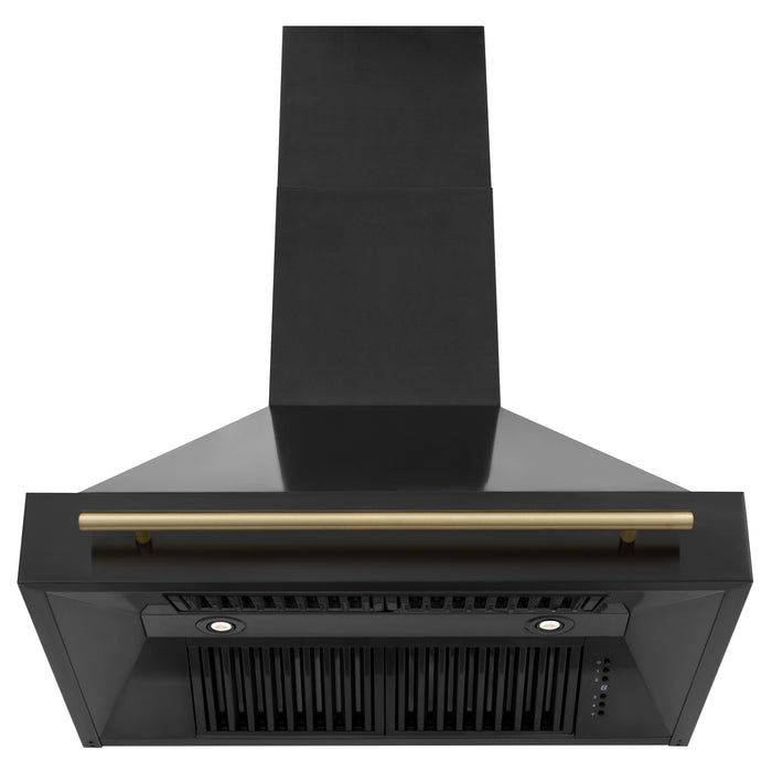 ZLINE 36 In. Autograph Edition Black Stainless Steel Range Hood with Champagne Bronze Handle, BS655Z-36-CB