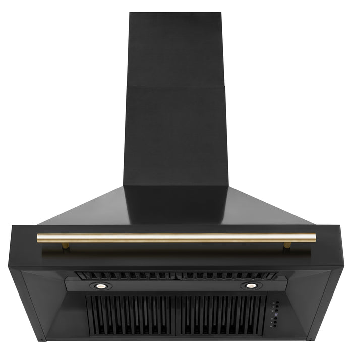 ZLINE 36 In. Autograph Edition Black Stainless Steel Range Hood with Gold Handle, BS655Z-36-G