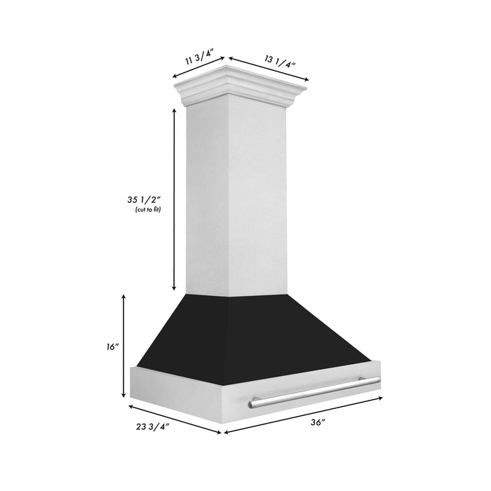 ZLINE 36 Inch DuraSnow® Stainless Steel Range Hood with Black Matte Shell, 8654SNX-BLM-36