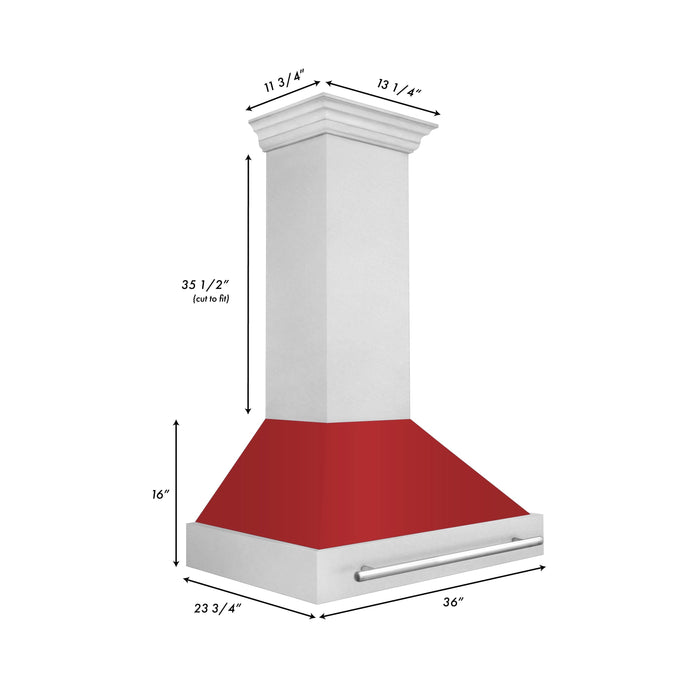 ZLINE 36 Inch DuraSnow® Stainless Steel Range Hood with Red Matte Shell, 8654SNX-RM-36