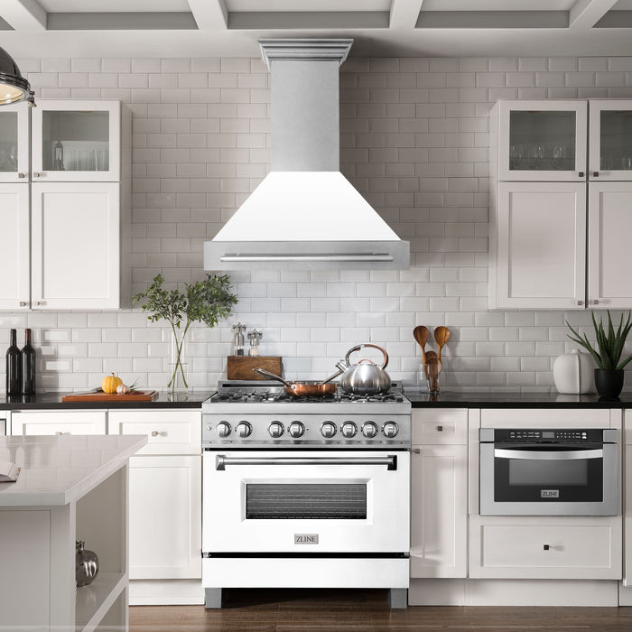 ZLINE 36 Inch DuraSnow® Stainless Steel Range Hood with White Matte Shell, 8654SNX-WM-36