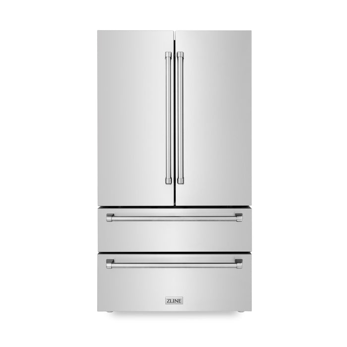 ZLINE 4-Piece Appliance Package - 30 In. Rangetop, Range Hood, Refrigerator, and Double Wall Oven in Stainless Steel, 4KPR-RTRH30-AWD