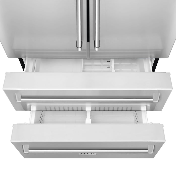 ZLINE 4-Piece Appliance Package - 30 In. Rangetop, Range Hood, Refrigerator, and Double Wall Oven in Stainless Steel, 4KPR-RTRH30-AWD