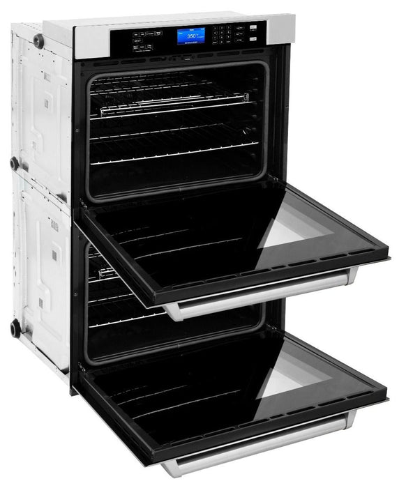 ZLINE 4-Piece Appliance Package - 30 In. Rangetop, Range Hood, Refrigerator, and Double Wall Oven in Stainless Steel, 4KPR-RTRH30-AWD