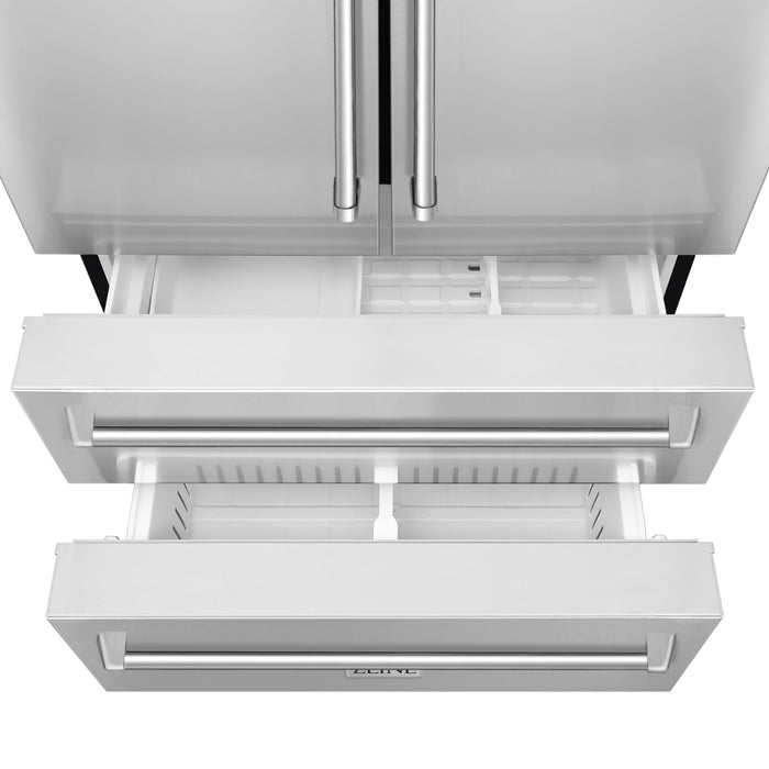 ZLINE 4-Piece Appliance Package - 30 In. Rangetop, Range Hood, Refrigerator, and Double Wall Oven in Stainless Steel, 4KPR-RTRH30-AWS