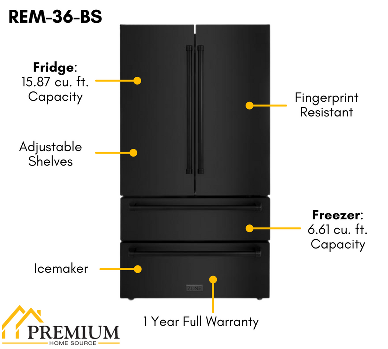 ZLINE 4-Piece Appliance Package - 30 In. Rangetop, Wall Oven, Refrigerator, and Microwave Oven in Black Stainless Steel, 4KPR-RTB30-MWAWS