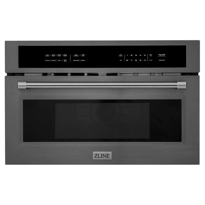 ZLINE 4-Piece Appliance Package - 30 In. Rangetop, Wall Oven, Refrigerator, and Microwave Oven in Black Stainless Steel, 4KPR-RTB30-MWAWS