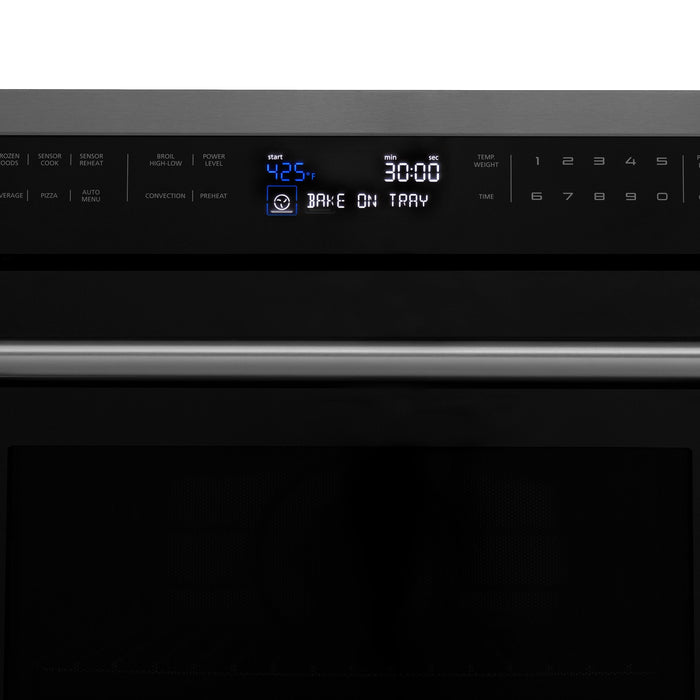 ZLINE 4-Piece Appliance Package - 30 In. Rangetop, Wall Oven, Refrigerator, and Microwave Oven in Black Stainless Steel, 4KPR-RTB30-MWAWS