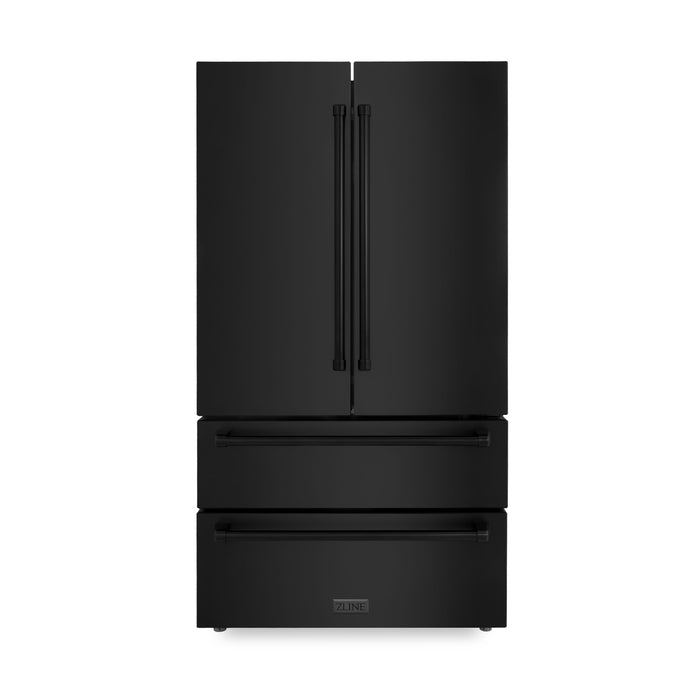 ZLINE 4-Piece Appliance Package - 48 In. Rangetop, Range Hood, Refrigerator, and Double Wall Oven in Black Stainless Steel, 4KPR-RTBRH48-AWD