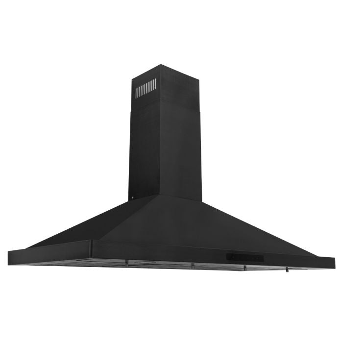 ZLINE 4-Piece Appliance Package - 48 In. Rangetop, Range Hood, Refrigerator, and Double Wall Oven in Black Stainless Steel, 4KPR-RTBRH48-AWD