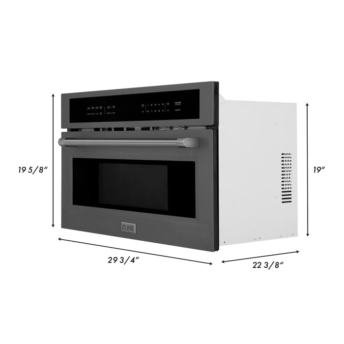 ZLINE 4-Piece Appliance Package - 48 In. Rangetop, Wall Oven, Refrigerator, and Microwave Oven in Black Stainless Steel, 4KPR-RTB48-MWAWS