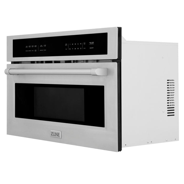 ZLINE 4-Piece Appliance Package - 48 In. Rangetop, Wall Oven, Refrigerator, and Microwave Oven in Stainless Steel, 4KPR-RT48-MWAWS