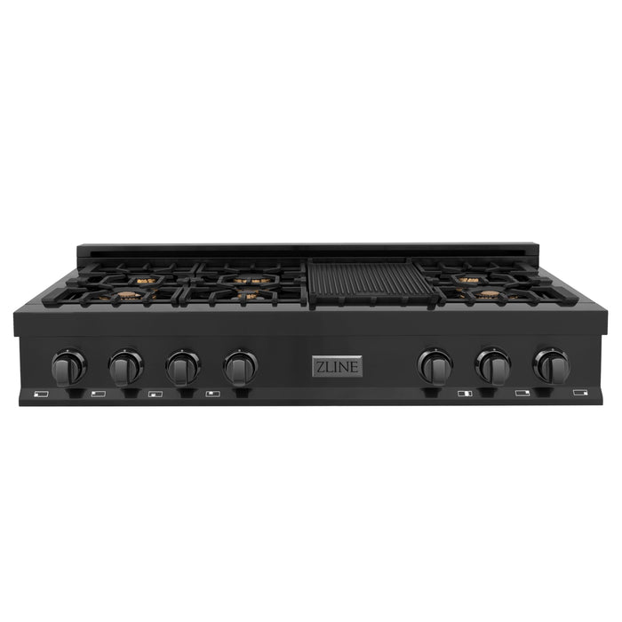 ZLINE 48 In. Rangetop In Black Stainless Steel With 7 Gas Brass Burners, RTB-BR-48