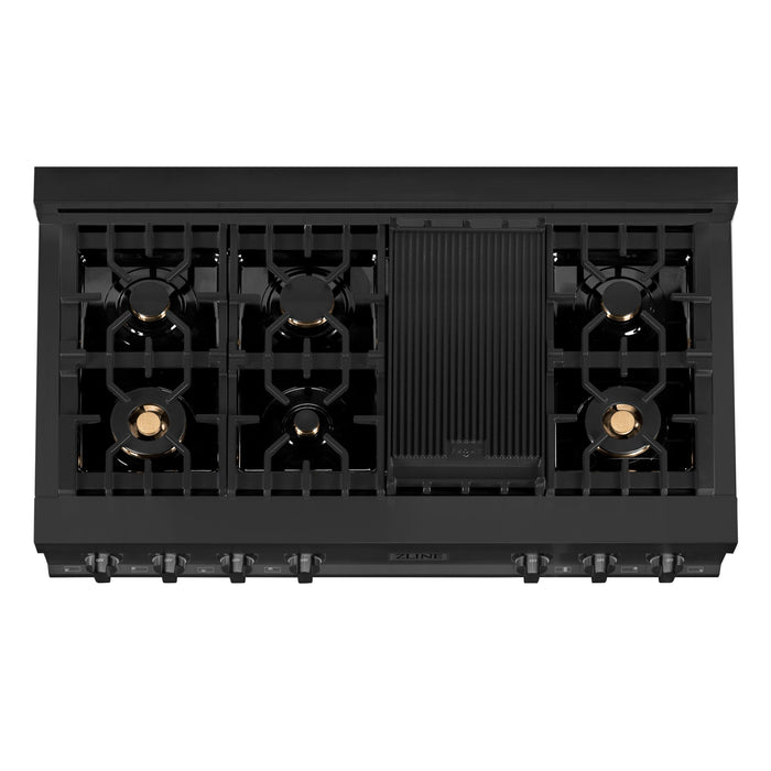 ZLINE 48 In. Rangetop In Black Stainless Steel With 7 Gas Brass Burners, RTB-BR-48