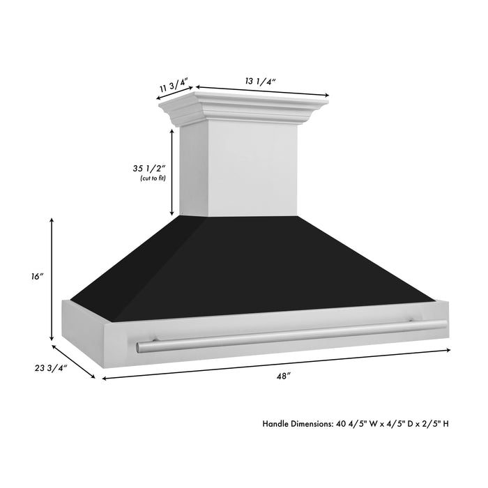 ZLINE 48 In. Stainless Steel Range Hood with Black Matte Shell and Stainless Steel Handle, 8654STX-BLM-48