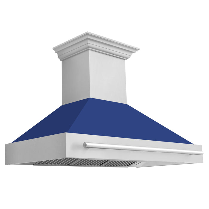 ZLINE 48 In. Stainless Steel Range Hood with Blue Matte Shell, 8654STX-BM48