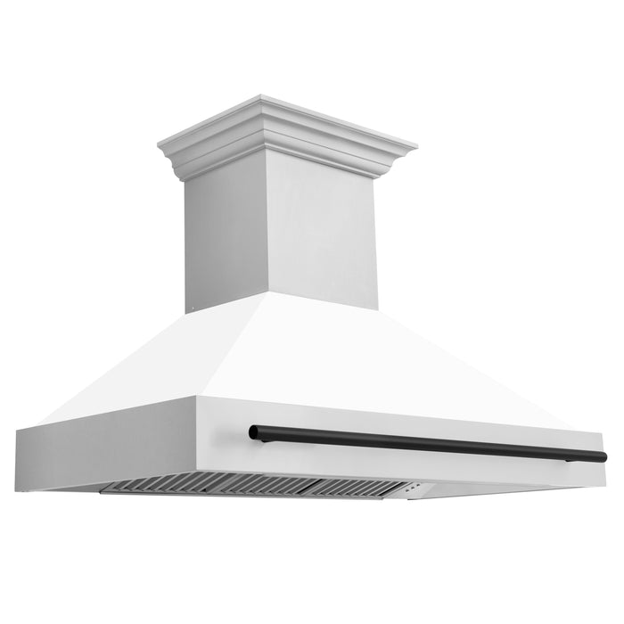 ZLINE 48 Inch Autograph Edition Range Hood with White Matte Shell and Matte Black Handle, 8654STZ-WM48-MB