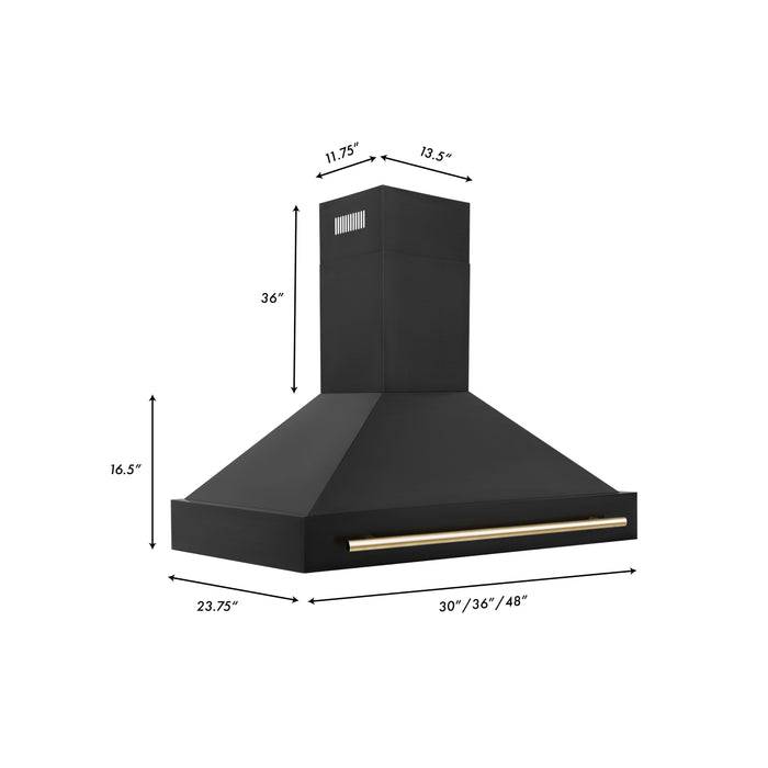 ZLINE 48 in. Autograph Edition Black Stainless Steel Range Hood with Gold Handle, BS655Z-48-G