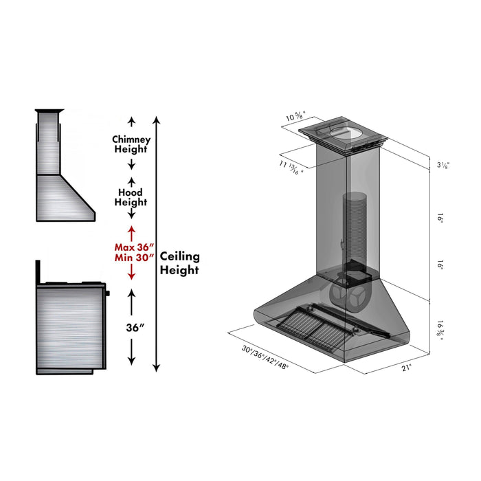 ZLINE 48 in. Professional Convertible Vent Wall Mount Range Hood in Stainless Steel with Crown Molding, 587CRN-48