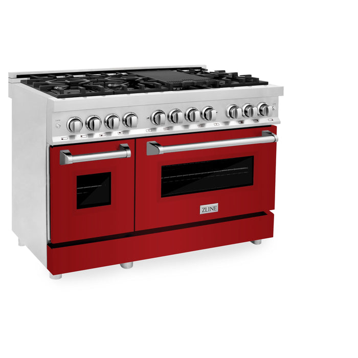 ZLINE 48 in. Professional Gas Burner/Electric Oven Stainless Steel 6.0 cu.ft. 7 Range - Red Gloss Door, RA-RG-48