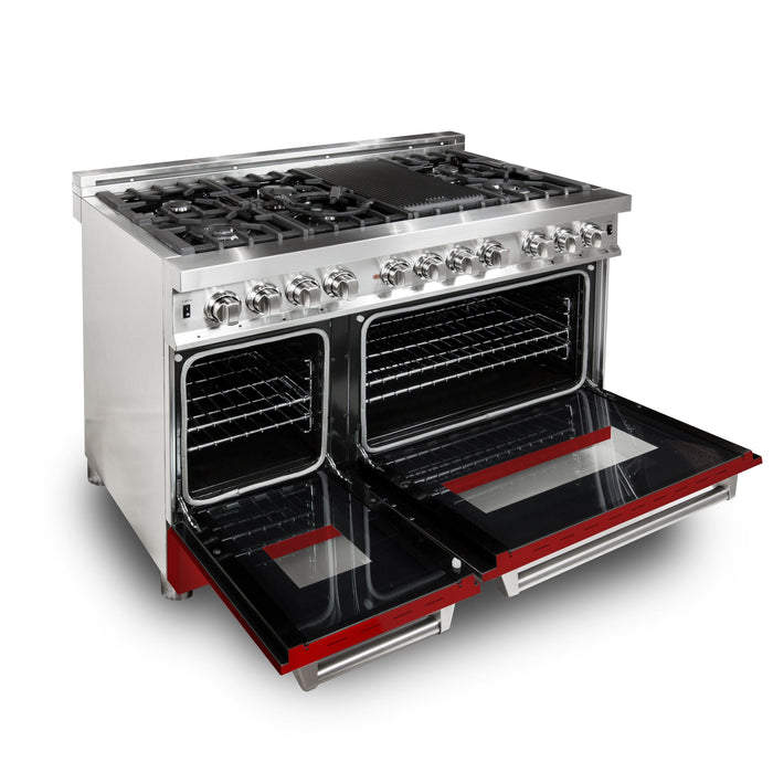 ZLINE 48 in. Professional Gas Burner/Electric Oven Stainless Steel 6.0 cu.ft. 7 Range - Red Matte, RA-RM-48