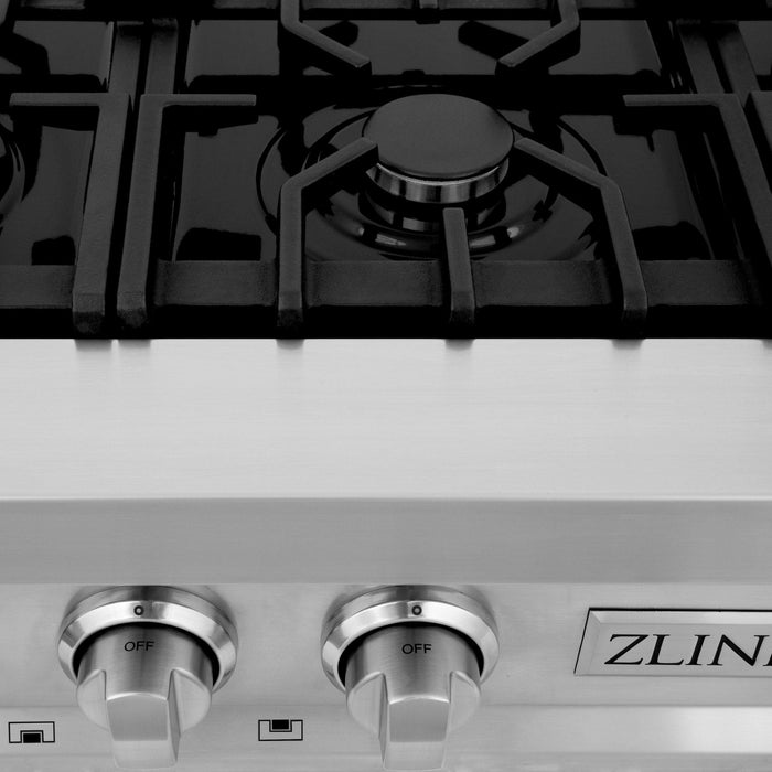 ZLINE 5-Piece Appliance Package - 36 In. Gas Rangetop, Range Hood, Refrigerator, Dishwasher and Wall Oven in Stainless Steel, 5KPR-RTRH36-AWDDWV