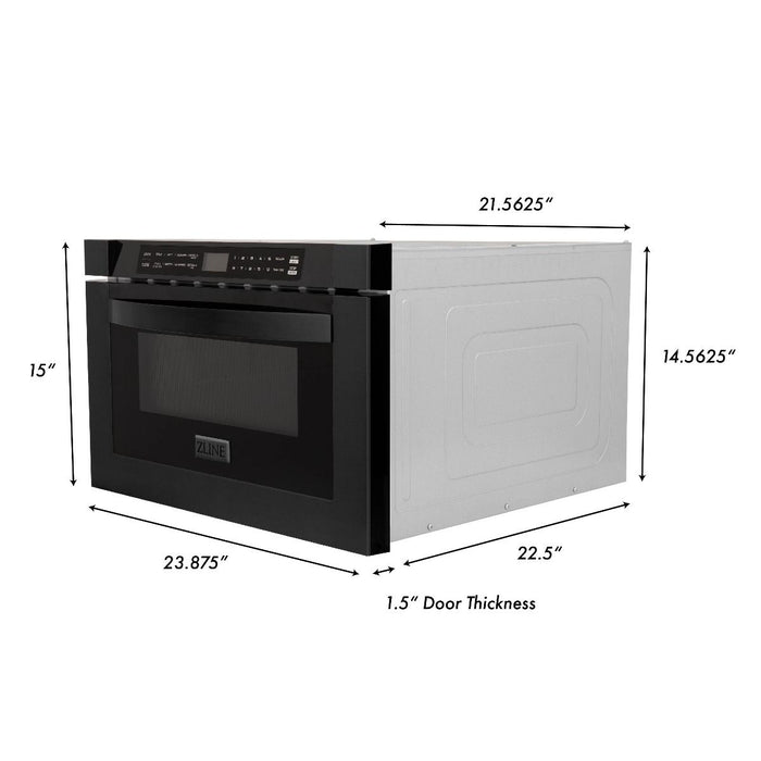 ZLINE 5-Piece Appliance Package - 48 In. Gas Range, Range Hood, Refrigerator, Microwave and Dishwasher in Black Stainless Steel, 5KPR-SGRBRH48-MWDWV