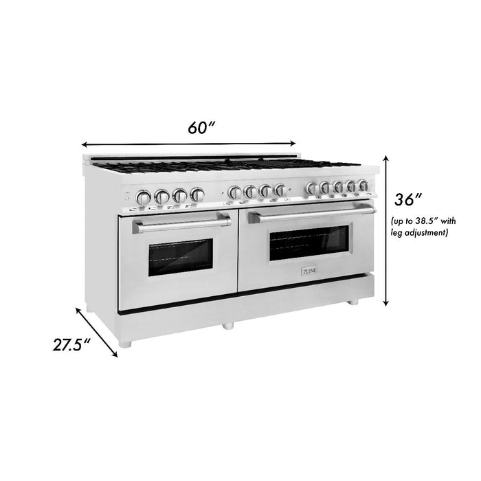 ZLINE 5-Piece Appliance Package - 60 In. Range, Range Hood, Refrigerator, Microwave and Dishwasher in Stainless Steel, 5KPR-RARH60-MWDWV