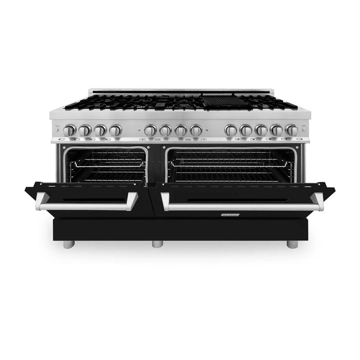 ZLINE 60 In. Professional Dual Fuel Range in DuraSnow®Stainless Steel with Black Matte Door, RAS-BLM-60