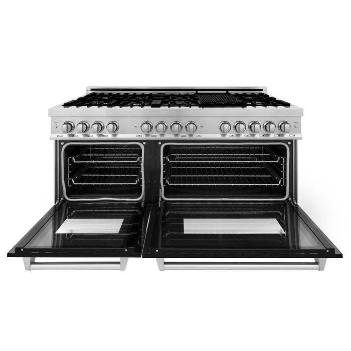 ZLINE 60 In. Professional Dual Fuel Range in DuraSnow®Stainless Steel with Black Matte Door, RAS-BLM-60