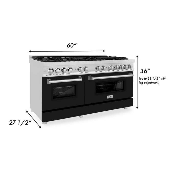 ZLINE 60 In. Professional Dual Fuel Range in Stainless Steel with Black Matte Door, RA-BLM-60