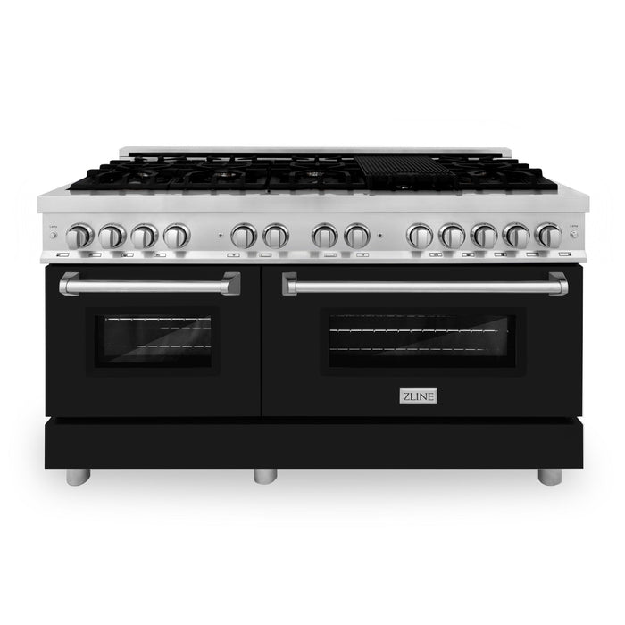 ZLINE 60 In. Professional Dual Fuel Range in Stainless Steel with Black Matte Door, RA-BLM-60