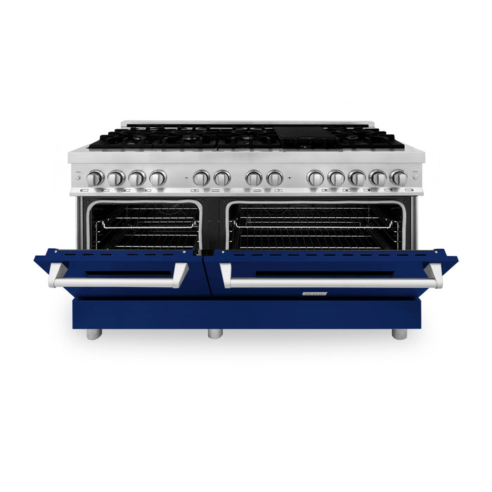 ZLINE 60 In. Professional Dual Fuel Range in Stainless Steel with Blue Gloss Door, RA-BG-60